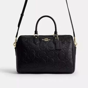 New! Coach Large Rowan Satchel In Signature Leather In Gold/Black (Only 1 Left!)